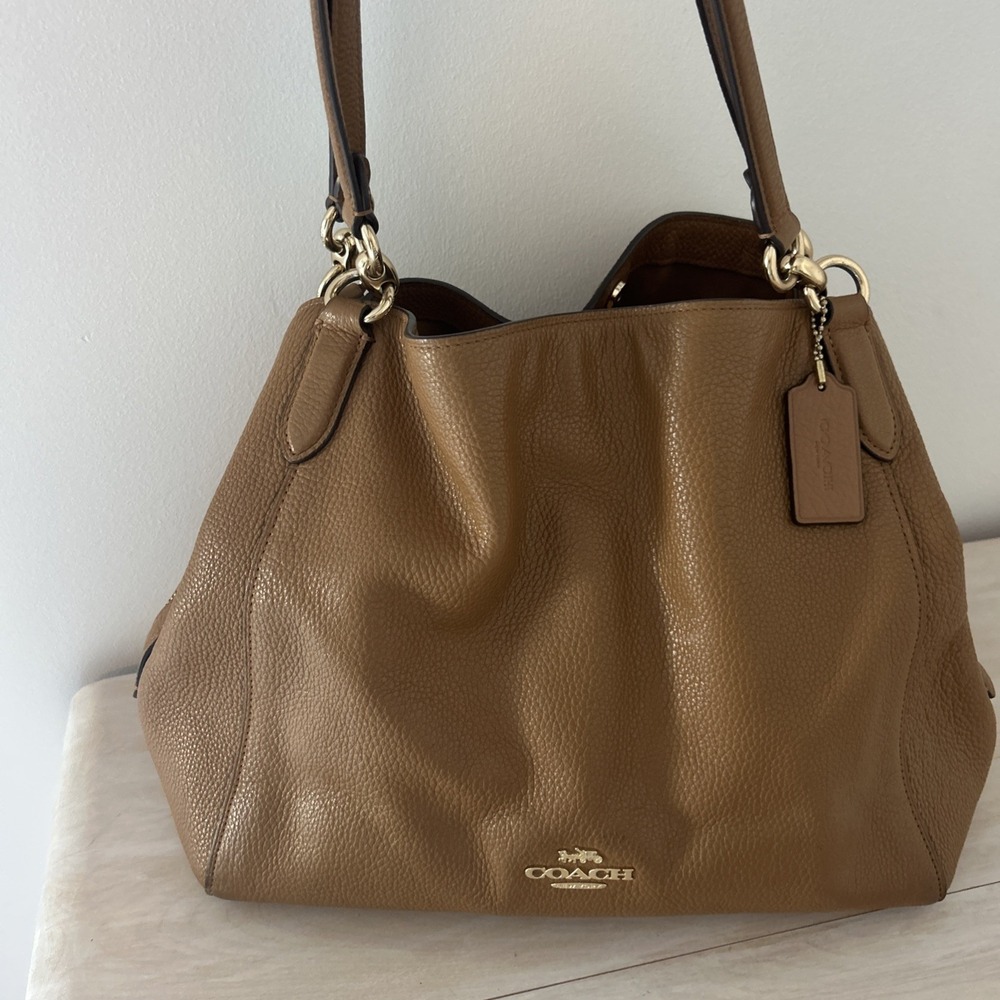 Coach Madison Maggie Leather Hobo Shoulder Pebbled Bag in Camel - Picture 12 of 12